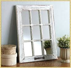 White Distressed Wood Windowpane Mirror