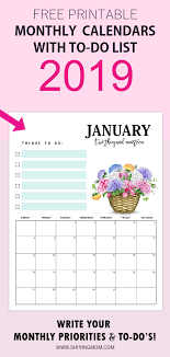 Free 2019 Calendar Template With To Do List In Pretty Florals