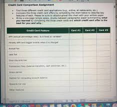If you also decide to withdraw cash on your credit card, you. Credit Card Comparison Assignment Find Three Chegg Com