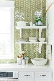 Green Herringbone Tiles Backsplash By