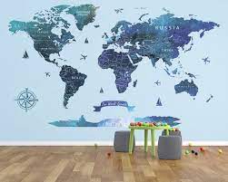 Map Decal Blue Wall Decor