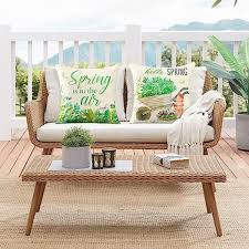 Outdoor Throw Pillow Covers Spring And Green Farm Pattern Decorative Cushion Covers Spring Waterproof Set Of 4