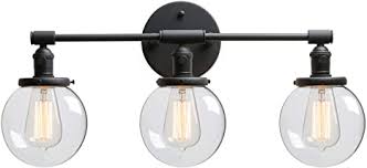Phansthy 3 Light Wall Sconce Bathroom Vanity Light Black Sconce Light Fixture With 5 6 Inches Round Glass Canopy Black Amazon Com