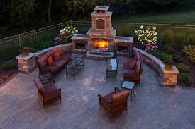 outdoor fireplace landscaping design in