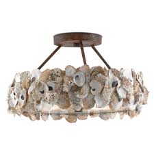 Currey Oyster 3 Light Semi Flush Ceiling Fixture Designed With Oyster Shells And A Textured Bronze Finish Concord Lamp And Shade