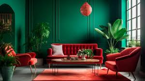 Home Interior With Red Sofa Table And