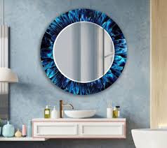 Blue Round Mirror Wall Decor Tempered