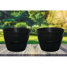 2 Large Black Barrel Planter Round