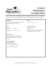 middle grades mathematics formula sheet