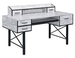 This desk that comes in black with a black/gold/brown base is the missing piece for your space. Safea Antique White Wood Black Metal 5 Drawer Office Desk By Acme