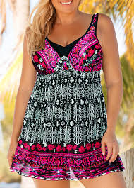 Plus Size Keyhole Back Printed Tie Front Swimdress And Shorts Modlily Com Usd 29 43