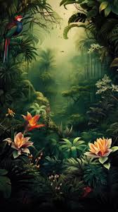 lush green jungle with exotic wildlife