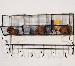 Wall Shelf With Metal Baskets Hooks