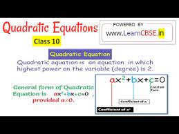 Define Quadratic Equation Write