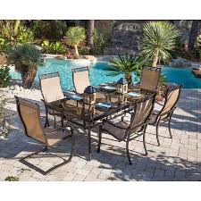 Hanover Mondn7pcsp2g Monaco Dining Set With Spring Sling Chairs Glass Table 7 Piece