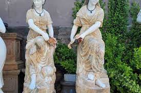 Beige Marble Woman Garden Statue