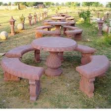 Stone Round Table Bench Set Without