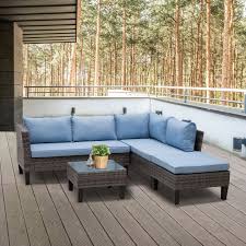 Rattan Garden Furniture Set Blue 4