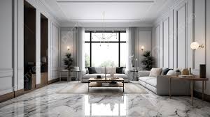 living room design in grey marble 3d