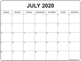 July 2020 Calendar January Calendar Blank Monthly