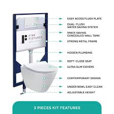 Fine Fixtures Vogue Wall Hung 2 Piece 1 6 Gpf Dual Flush Round Toilet In White With Concealed Tank And Dual Flush Plate Seat Included White Push