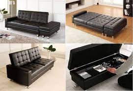 Black Pu Leather Sofa Bed Futon Sofabed