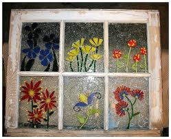 panes six flowers painted window art