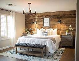 barnwood accent wall master bedroom