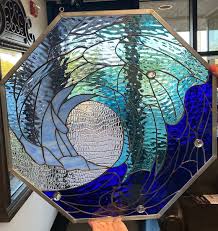 Octagon Ocean Wave Leaded Stained Glass
