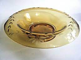 amber depression glass etched rolled
