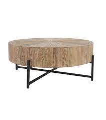 Round Distressed Wood Block Coffee Table