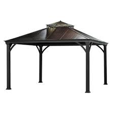 Black hardtop galvanized steel/metal outdoor patio gazebo For The Backyard With Paving Stones Or Flagstone Sunjoy Jackson 144 In X 120 In X 120 In Aluminum Gazebo L Gz401pco Hardtop Gazebo Gazebo Aluminum Gazebo