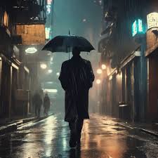 walking down street in rain