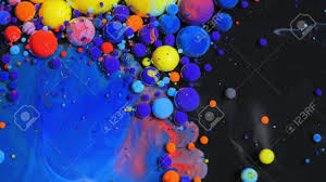 Stream Of Colorful Bubbles Moving On Paint Surface Black Blue