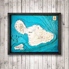 Maui 3d Wood Map Nautical Wall Art