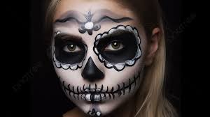 with skeleton makeup and big eyes