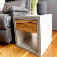 Turn the concrete table top over and set it onto a sturdy work surface. Open Cube Concrete Bedside Table Side Tables With Hardwood Etsy