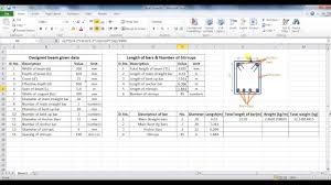 bar bending schedule estimate reinforcement quany for a beam using microsoft excel unite coaching