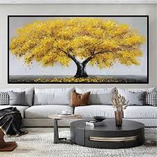 Abstract Golden Tree Canvas Painting