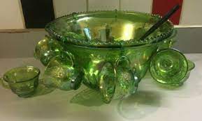 Indiana Carnival Glass Green Punch Bowl
