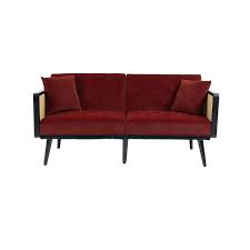 Red Velvet Upholstered Sofa Bed