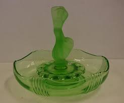 Green Depression Glass Bowl With Lady