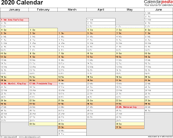 2020 Calendar Excel