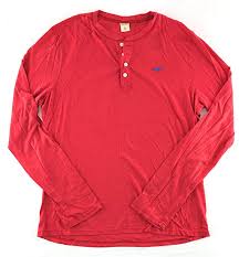 Hollister Mens Long Sleeve T Shirt X Large Red Henley 0198