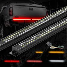 Amazon Com Mictuning Triple Tailgate Light Bar Waterproof Plug And Play Aluminum Frame With 4 Way Flat Connector Wire Amber Sequential Turn Signal Red Brake Running White Reverse Lights For Pickup Truck Automotive