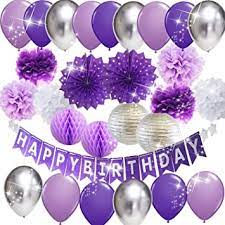 Has been added to your cart. Purple Silver Birthday Party Decorations Happy Birthday Banner Purple Silver Latex Balloons Polka Dot Paper Fans For Women Girls Purple Birthday Decoration Photo Background Amazon De Toys Games