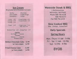 menu of west side steak bbq in