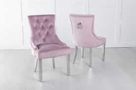 Porthos home pacie dining room chairs set of 2, velvet and iron legs. Pink Velvet Knockerback Ring Dining Chair With Chrome Legs Cfs Furniture Uk
