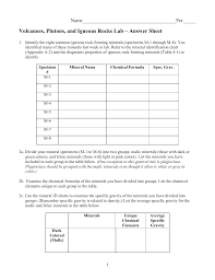 Volcanoes Plutons And Igneous Rocks Lab Answer Sheet