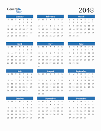 2048 yearly calendar templates with